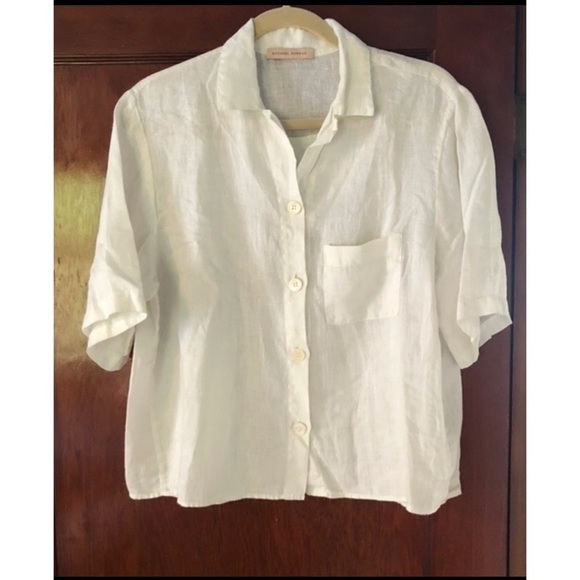 ISO Rachael Harrah Linen Button Down in White - Picture 1 of 1